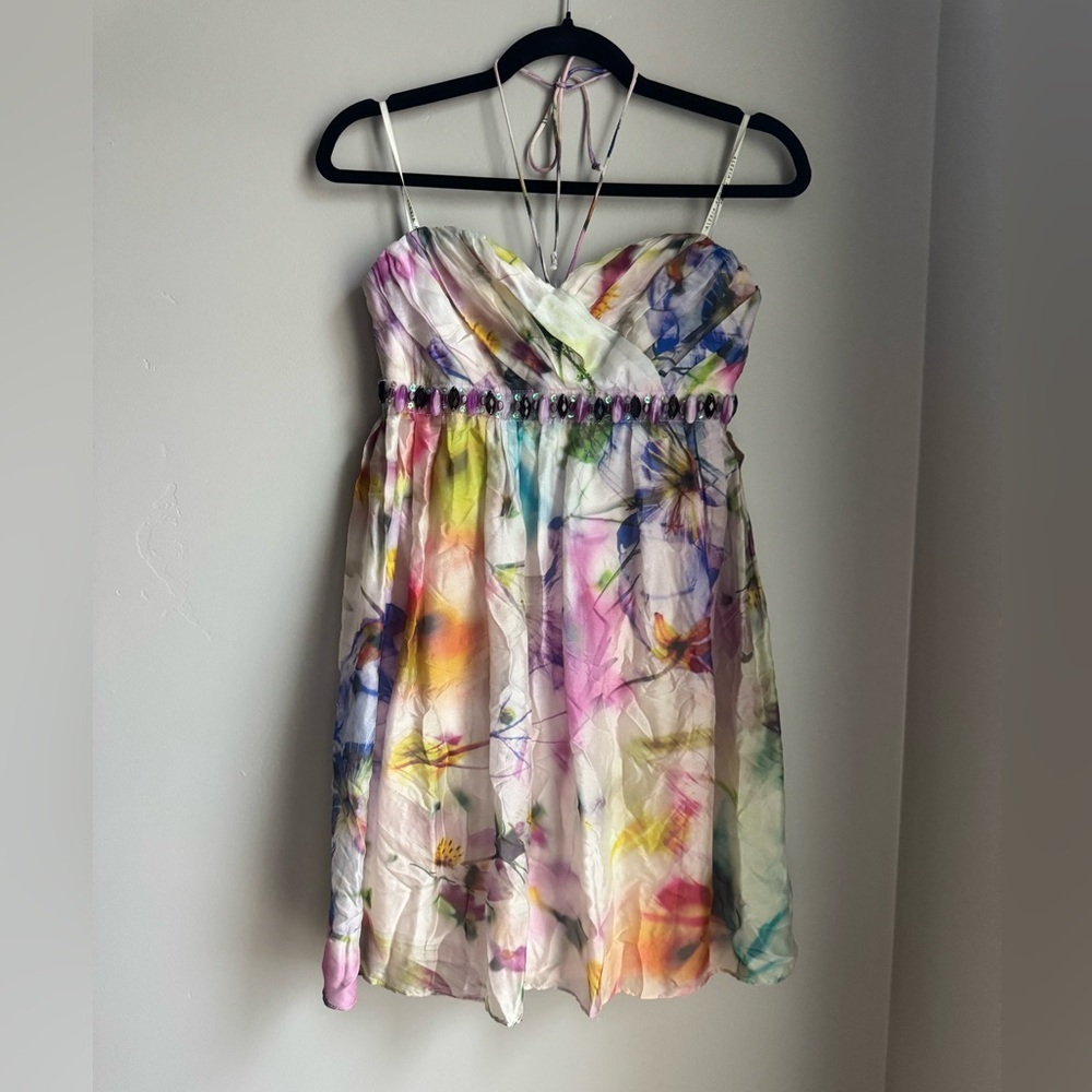 Alexia Admor Pastel Multicolor Floral Halter Mini Dress